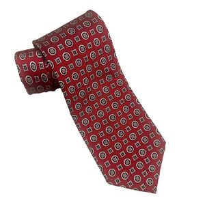 Rudee Ricco Italian Silk Geometric Necktie Dark Red Designer Quiet Luxury Boss